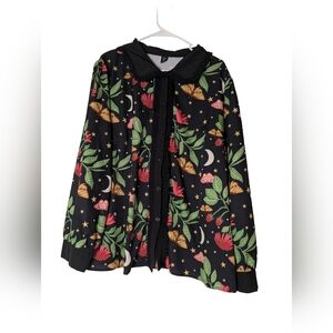 SHEIN Black Floral Blouse with Pink and Green Accents